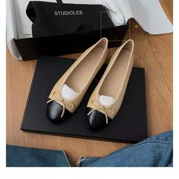 White leather soft-soled Mary Jane single shoes women s bow ballet shoes flat-soled ladyshoes 35