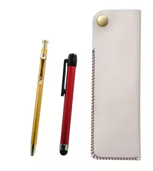 White Pen Case with Red Metal Touch Stick and 60 Gold Slim Ballpoint Pens Two-Pack Hook-and-Loop (NK01W-ALR-SV60KBP-2)
