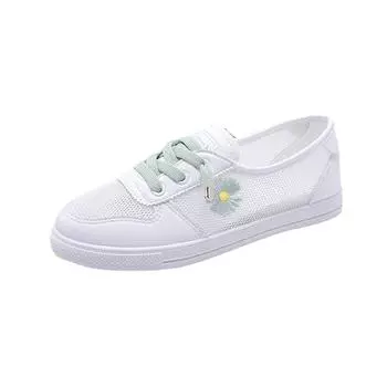 White Shoes for Women Summer Mesh Casual Shoes Hollow Breathable Mesh Shoes Flat Sneakers Thin Korean Version Versatile 39 синий