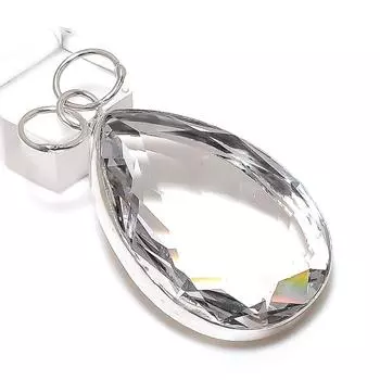 White Topaz Gemstone Handmade 925 Sterling Silver Jewelry Pendant 2.25 v9L27