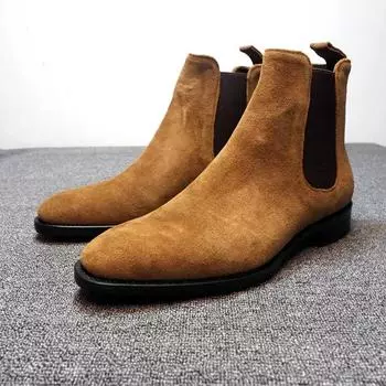 Whoholl Brand New Chelsea Boots for Men Business Flock Round Toe Slip-On Solid Men s Formal Boots Size 39-48 Mens Boots 2024 39 серый