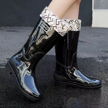 Wholesale Custom Printed High-Top Rain Overshoes PVC Waterproof Rubber Shoes for Men 40 чёрный