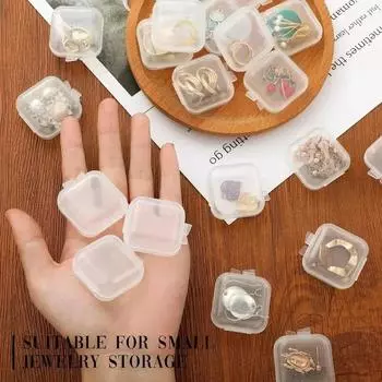 Wholesale Mini Square Storage Box Transparent Plastic Flip Cover Small Case Pill Jewelry Earrings Dustproof Storage Pack Boxes