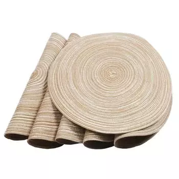 Wholesale Round Placemats Set of 4 for Dining Table Woven Heat Resistant Anti Slid Cotton Kitchen Table Mats ableware Cup Pad бежевый