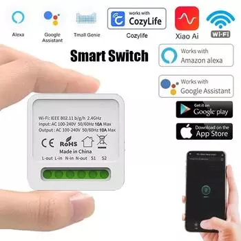 Wi-Fi Smart Switch DIY Light Mini Switches 2-позиционный пульт управления Беспроводной выключатель для умного дома с приложением Alexa Google Home Cozylife Xiao Ai 16A Smart Switch