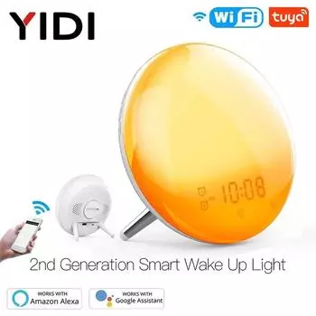 Wi-Fi Smart Wake Up Light Часы рабочего дня Восход и закат Моделирование 4 будильника Работает с приложением Alexa Google Home Tuya Пульт дистанционного управления