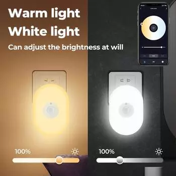 Wi-Fi Tuya Smart Led Night Light PIR Датчик движения ЕС США Великобритания Подключаемый настенный светильник Теплый белый RGB Приложение для комнаты Голос для Alexa Google Home