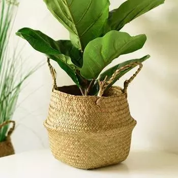 Wicker Basket Toy Organizer Folding Rattan Seagrass Storage Basket Laundry Woven Basket Plant Flower Pot For Home Garden 18x20x16cm