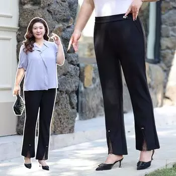 Wide-leg Slightly Flared Pants Summer Loose-fitting Waist Women s Casual Pants XL чёрный