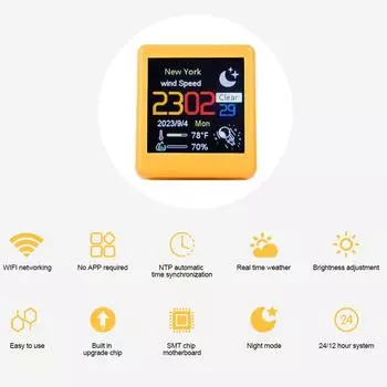 WiFi Clock Desktop Digital Weather Clock Shows Temperature Humidity Date Time Custom Smart Clock for Home Office чёрный