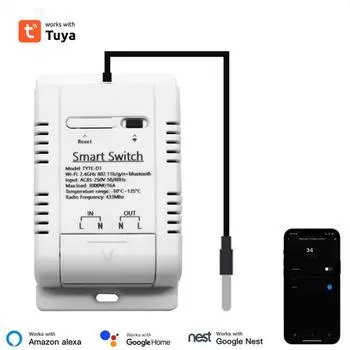 Wifi Ds18b20 Датчик температуры Монитор в реальном времени Tuya Smart Rf433 Интеллектуальный термостат Переключатель температуры Голосовое управление 16a TYTE-16A