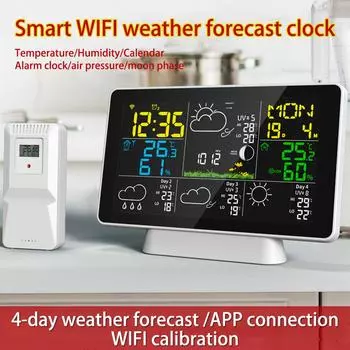 WIFI умные погодные часы прогноз погоды на 4 дня метеостанция беспроводной прибор для измерения температуры и влажности автоматическая калибровка