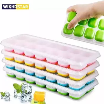 WIKHOSTAR 14 сеток, фруктовый льдогенератор, лотки для кубиков льда, многоразовые силиконовые формы для кубиков льда, крышки для дома, кухонные инструменты, подходящая морозильная камера розовый