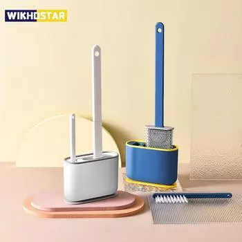 WIKHOSTAR 2 в 1 щетка для унитаза, водонепроницаемая с основанием, силиконовый держатель для щетки для унитаза, щетка для чистки унитаза, аксессуары для ванной комнаты зелёный
