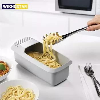 WIKHOSTAR Микроволновая печь для макарон с лапшой и ситечком Экологически чистая пластиковая пароварка для спагетти и овощей Посудомоечная машина Кухонные аксессуары белый