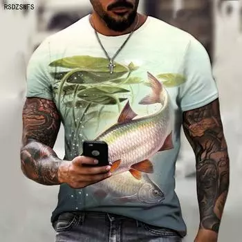 Мужская футболка с круглым вырезом Wild Fishing 3D Printing, незаменимая одежда для любителей рыбалки, повседневная уличная одежда, размер S-5XL S белый