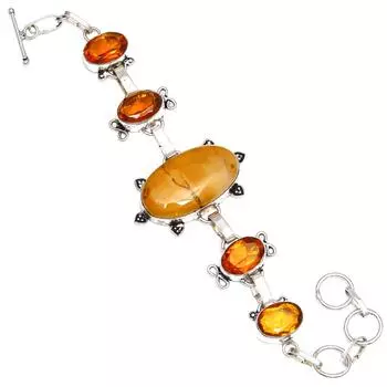 Wild Horse Jasper Citrine Gemstone Silver Jewelry Bracelet 7-8