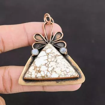Wild Horse Magnesite Pendant Rainbow Moonstone Pendant Copper Pendant Natural Gemstone Jewelry Latest Design Copper Jewelry Handmade Pendant