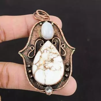 Wild Horse Magnesite Pendant Rainbow Moonstone Pendant White Topaz Pendant Copper Pendant Stylish Jewelry Handmade Natural Gemstone Pendant