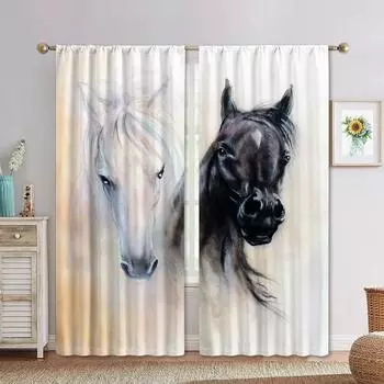 Will Double Horse черно-белая 3D печать спальня гостиная кухня шторы оконные шторы 2 панели W50xH130(CM)x2PCS-Rod pocket