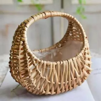 Willow Rattan Woven Basket Wicker Half Moon Storage With Handle Sturdy Small Flower Basket Flower Basket Picnic Container жёлтый