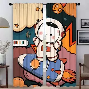 Window Curtain for Room 2 Panel Astronaut Printing Home Interior Curtains for Camera Halloween Decoration Shades Partition Child W50xH70cmx2pcs-CL