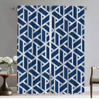 Window Curtain for Room 2 Panel Geometric Patterns Polyester Anti-mosquito Curtains Halloween Decoration Shades Partition Living W50xH70cmx2pcs-CL