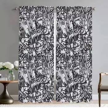 Window Curtain for Room 2 Panel Graffiti Art Tulle for Bedroom Elegant Room Curtains Shades Halloween Decoration Partition Child W50xH70cmx2pcs-CL