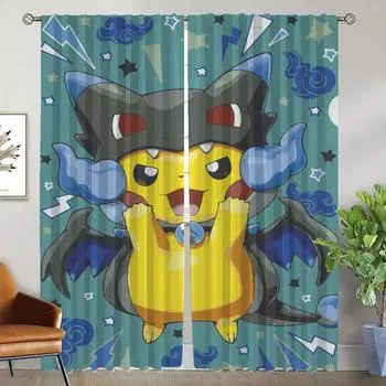 Window Curtain for Room 2 Panel Pokemon Modern Living Room Curtains Home Interior Curtains Halloween Decoration Shades Partition W50xH70cmx2pcs-CL