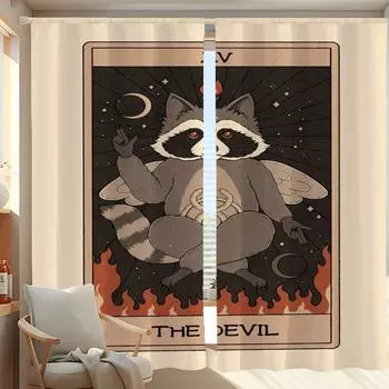 Window Kitchen Curtains for Living Room 2 Pieces Blackout Curtains Door Curtain Raccoon Tarot Partition Bedroom Decoration Shade W50xH70cmx2pcs-CL