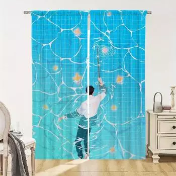 Window Kitchen Curtains for Living Room 2 Pieces Blackout Curtains Door Curtain Illustration Boy Partition Bedroom Decoration W50xH70cmx2pcs-CL
