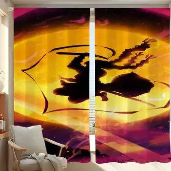 Window Kitchen Curtains for Living Room 2 Pieces Blackout Curtains Door Curtain D-demon S-slayer Partition Bedroom Decoration W50xH70cmx2pcs-CL