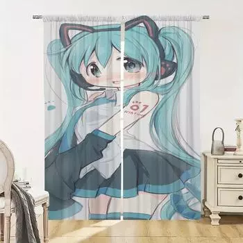 Window Kitchen Curtains for Living Room 2 Pieces Blackout Curtains Door Curtain Hatsune M-mikus Partition Bedroom Decoration W50xH70cmx2pcs-CL