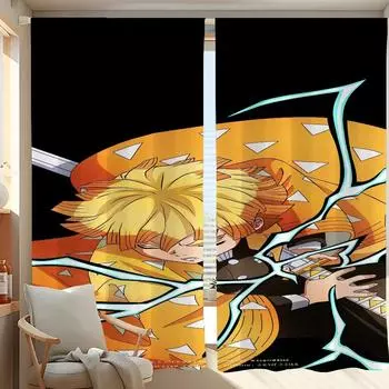 Window Kitchen Curtains for Living Room 2 Pieces Blackout Curtains Door Curtain D-demon S-slayer Partition Bedroom Decoration W50xH70cmx2pcs-CL