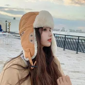 Windproof Ear Protective Hat Thickened Women Plush Hat Fashion Winter Pilot Hat Autumn коричневый