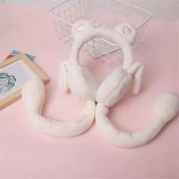 Windproof Moving Jumping Ears Winter Warm Earmuffs Heart Bear Airbag Plush Ear Muffs Gift for Ladies Girls