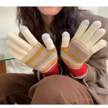 Windproof Soft Cold-proof Wool Plush Snowflake Mittens Women Gloves Winter Gloves Knitting Gloves серый