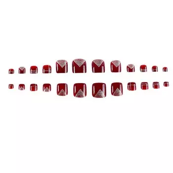 Wine Red Short Nails Patch 3D Rhinestones Fake Toe Nails DIY Nail Art Tip Full Cover False Nails A