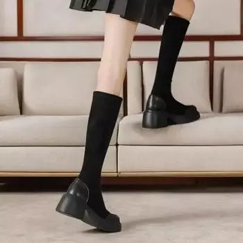 Winter 2024 Ladies Knee High Shaft Shoes Autumn Heels Elegant Heeled Women s Long Boots Chic Large Size Warm Pu Designer Luxury 35