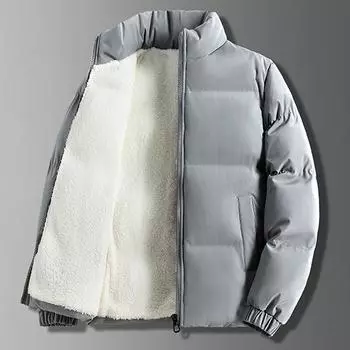 Winter Autumn Men s Jacket Warm Plush Thicke Padded Jackets Stand Collar Casual Coats Windproof Jacket 8XL чёрный
