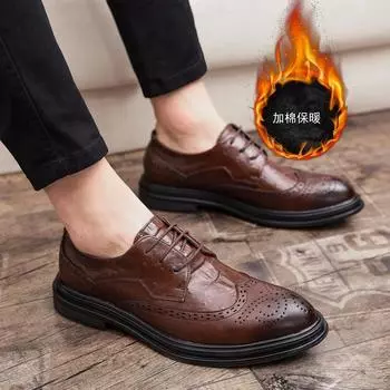 Winter Block flower men s shoes velvet British Korean version youth pointed black business dress casual leather shoes men 37