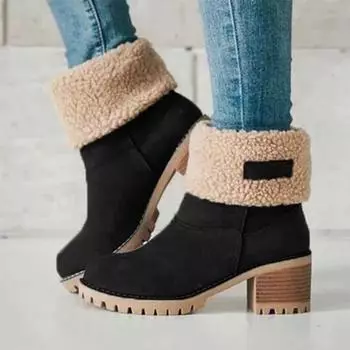 Winter Boots for Women New Snow Keep Warm Fur Booties Comfort Cuffed Wool Ankle Boots Platform Wedges Cotton Shoes Mid Calf Boot 35 чёрный