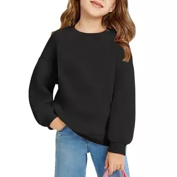 Winter Boy And Girls Round Neck Pullovers For Kids Long Sleeved T-shirt Solid Color Baby Tops 100 чёрный