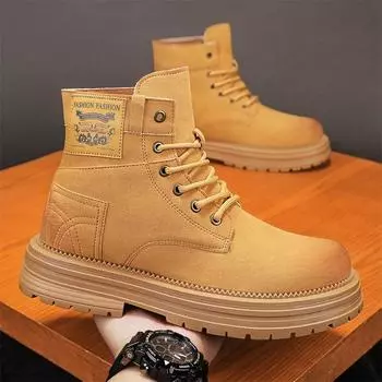 Winter breathable Martin boots men s trendy big yellow boots desert retro men s boots British style tooling boots high top men s shoes yellow 39