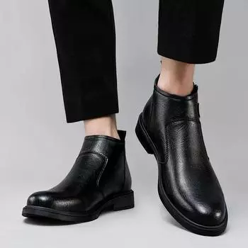 Winter British Style Chelsea Men s Boots Business Round Toe Low Heel Leather Ankle Boot High Top Casual Shoes Formal Denim Boots 37