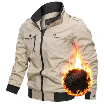 Winter Cashmere and Thick Korean Version of Solid Color Jacket Men s Large Size Stand Collar Multi-pocket Coat M хаки