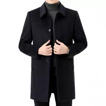 Winter cashmere coat for men, medium-length, thickened down lining, middle-aged business woolen woolen men s warm coat 170