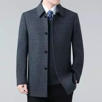 Winter cashmere coat for men, mid-length detachable down liner jacket, middle-aged dad woolen lapel top 170