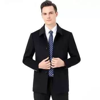 Winter cashmere jacket for men, middle-aged and elderly dads, plus size medium-length pure wool coat 170