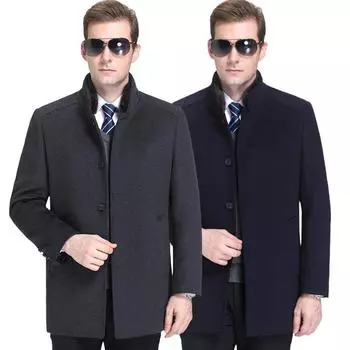 Winter cashmere woolen gold mink lining coat men s mid-length dad wear middle-aged stand-up collar woolen coat 170